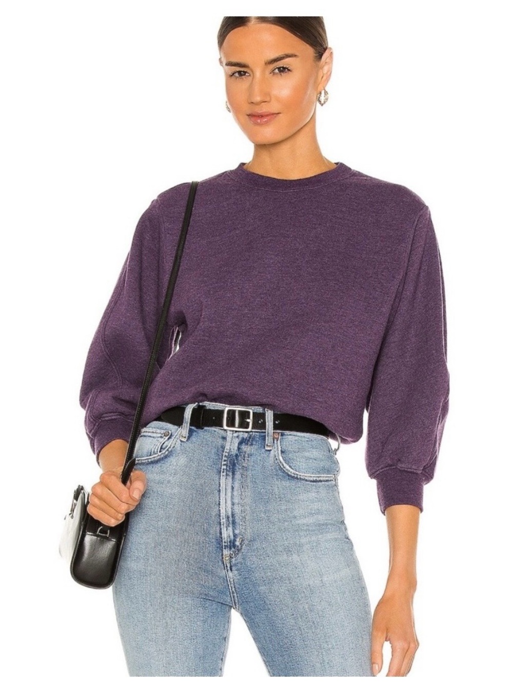 AGOLDE Thora Balloon Sleeve Cotton Sweatshirt Purple NWOT size Small soft thick